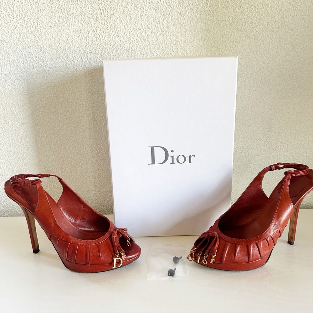 Dior Gipsy Vintage John Galliano Slingback D Charm Red Leather Heels Size EU 38 - Picture 2 of 14
